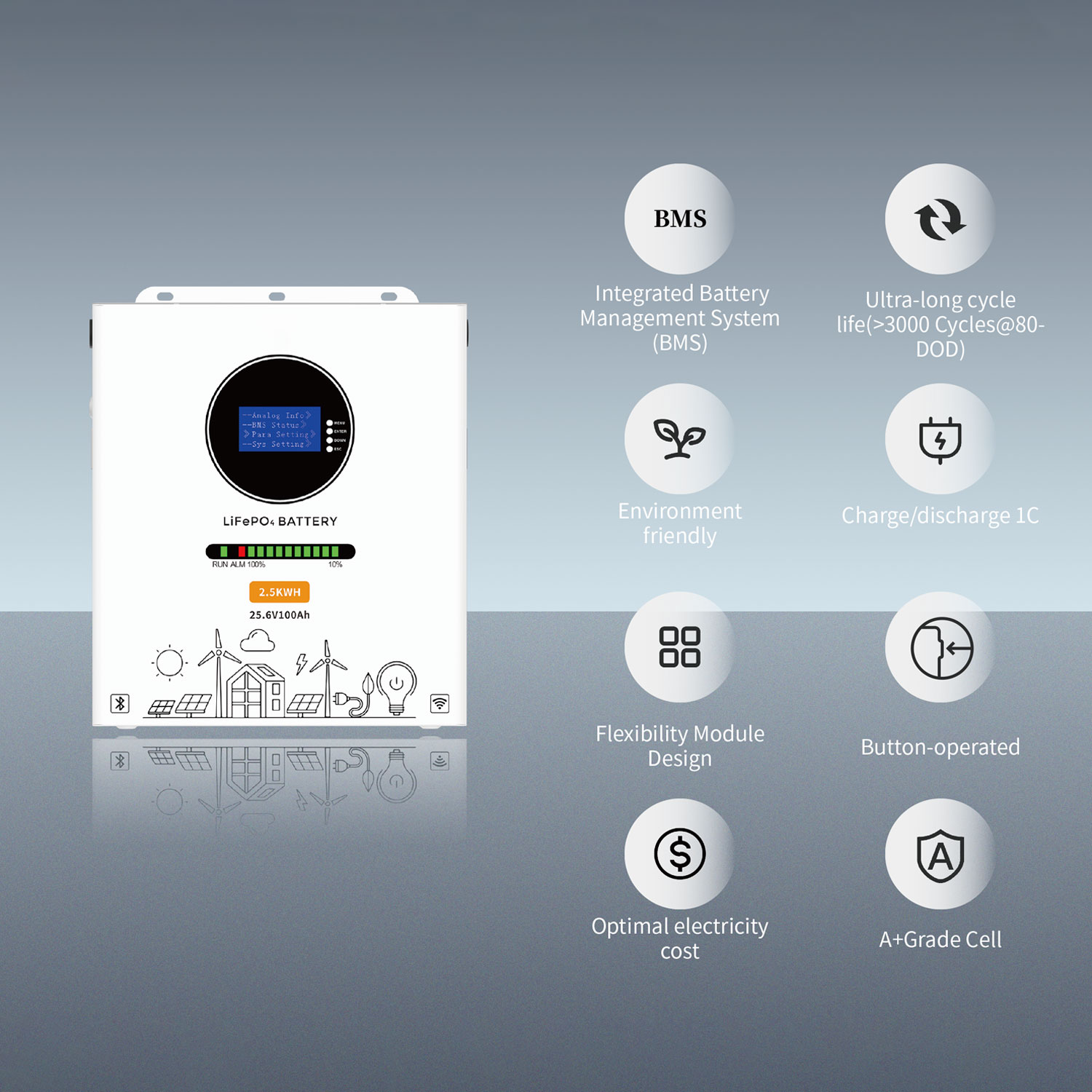 LiFePO4 Battery 25.6V100AH(RT-B2.5KWH-25.6V) - Image 2